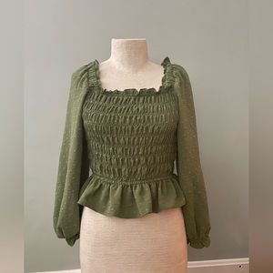 Nordstrom Treasure & Bond Green Smocked Blouse Size S